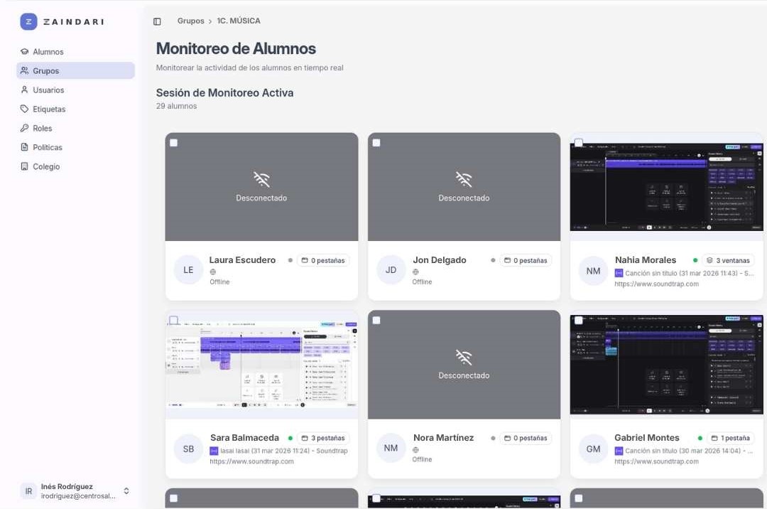 Funcionalidad de Zaindari4Schools: Visibilidad del aula digital